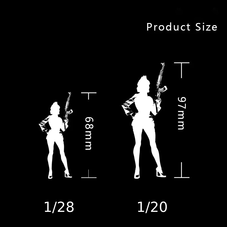 1/28 - 1/20 Resin Model Kit Modern Asian Beautiful Girl Soldier Pin Up Unpainted