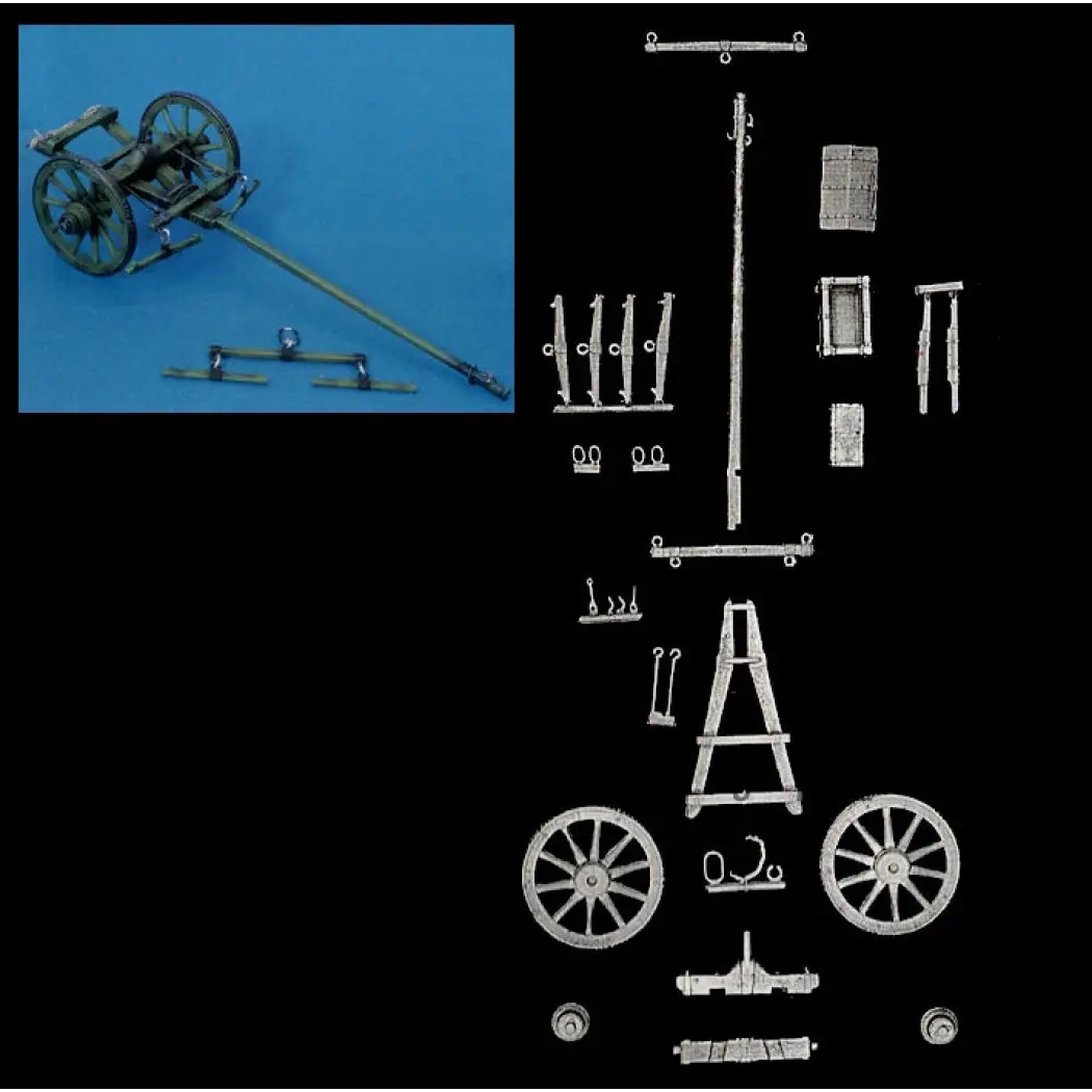 1/32 Model Kit Napoleonic Wars 1 gun 3 soldiers 6 horses & base A-1458 Unpainted