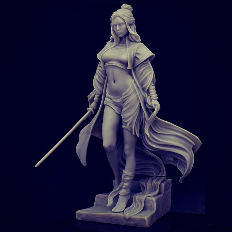 1/24 75mm Resin Model Kit Beautiful Girl Swordsman Fantasy Unpainted