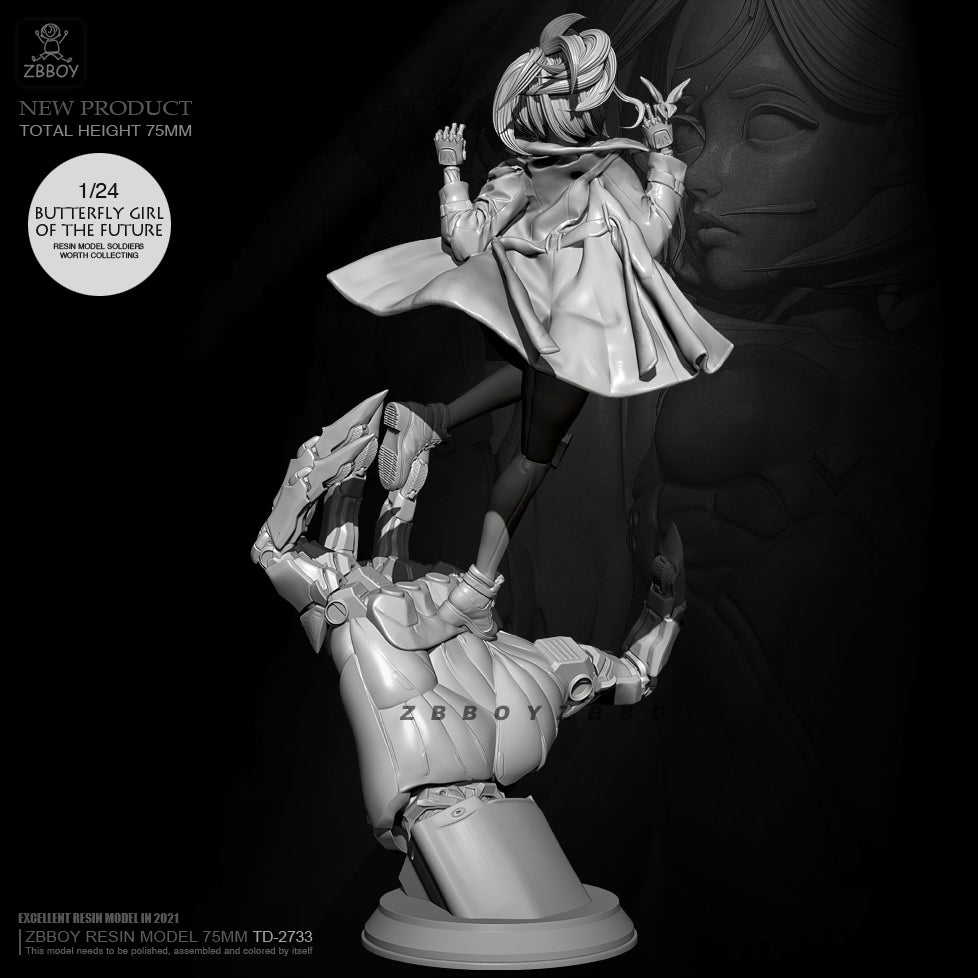 1/24 75mm Resin Cyberpunk Model Kit Beautiful Girl Butterfly TD-2735 Unpainted