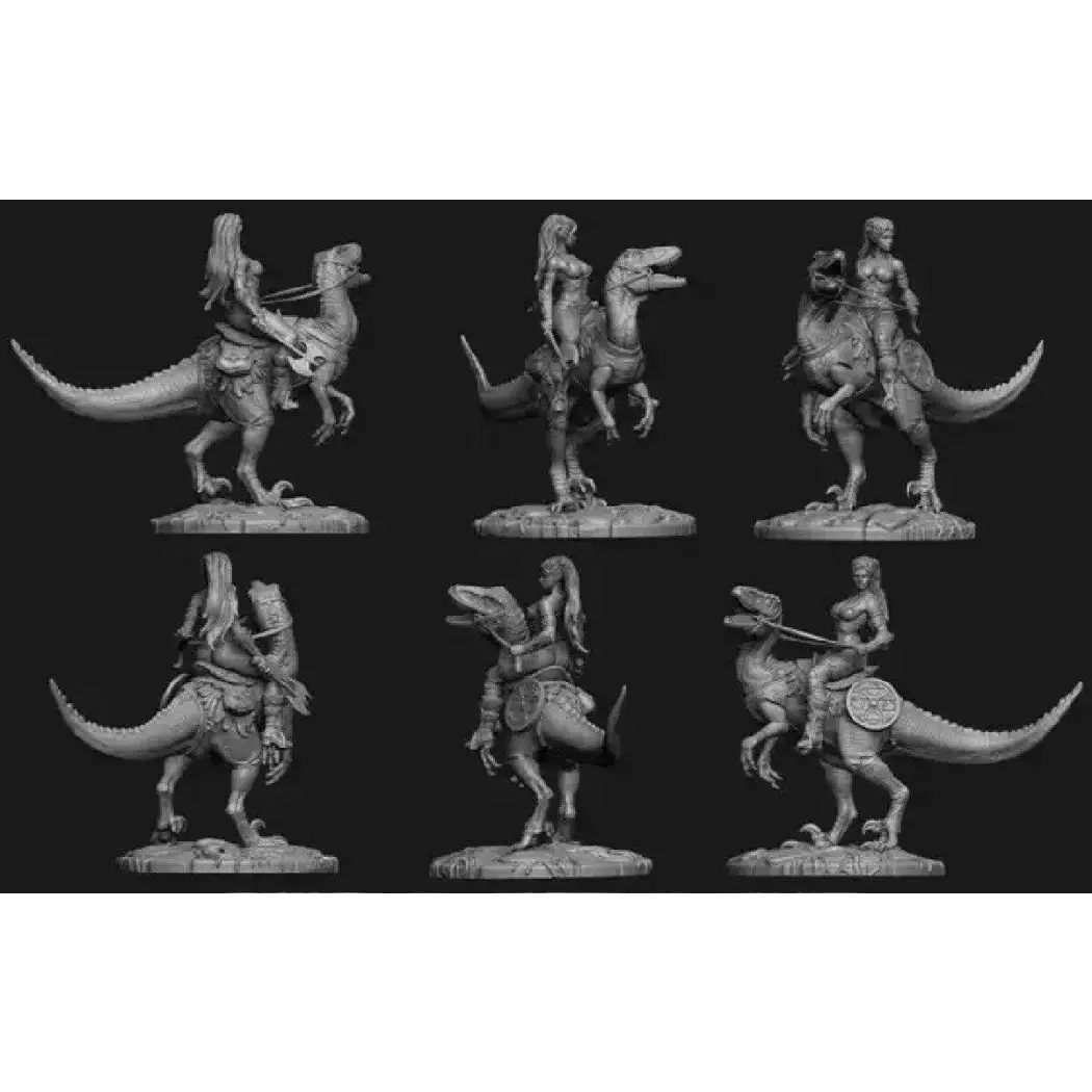 1/24 Resin Model Kit Amazon Beautiful Girl Women Warrior on Reptiles Unpainted C1 - Model-Fan-Store
