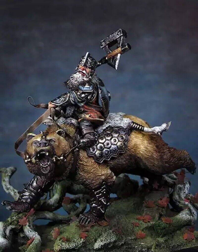 54mm Resin Model Kit Warrior Gnome Dwarf on a Bear Unpainted Unassembled - Model-Fan-Store