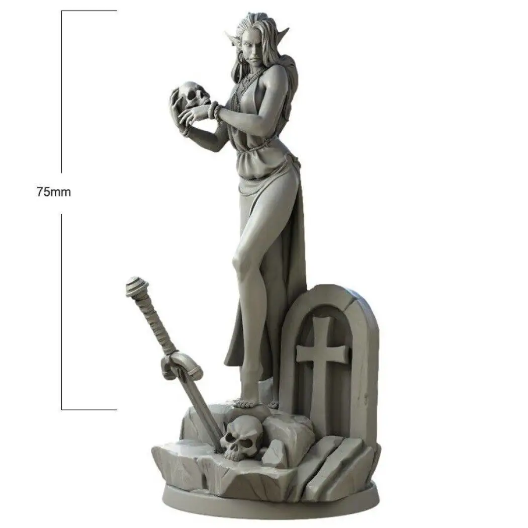 75mm Resin Model Kit Beautiful Girl Blood Elf Necromancer Fantasy Unpainted - Model-Fan-Store