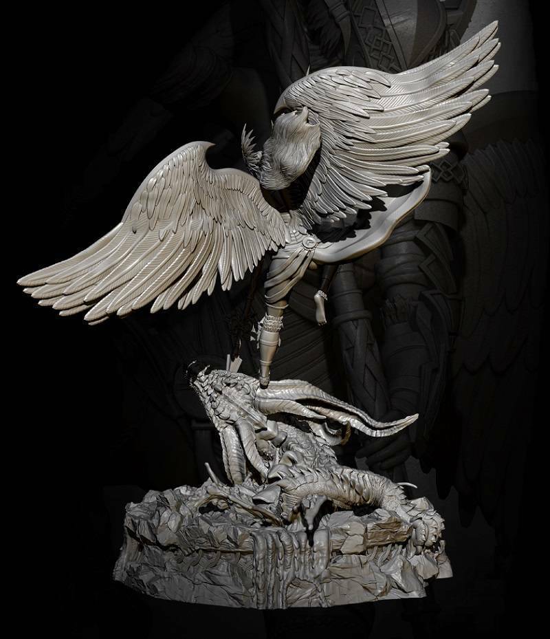 85mm Resin Model Kit Warrior Angel and Serpent Dragon Unpainted - Model-Fan-Store