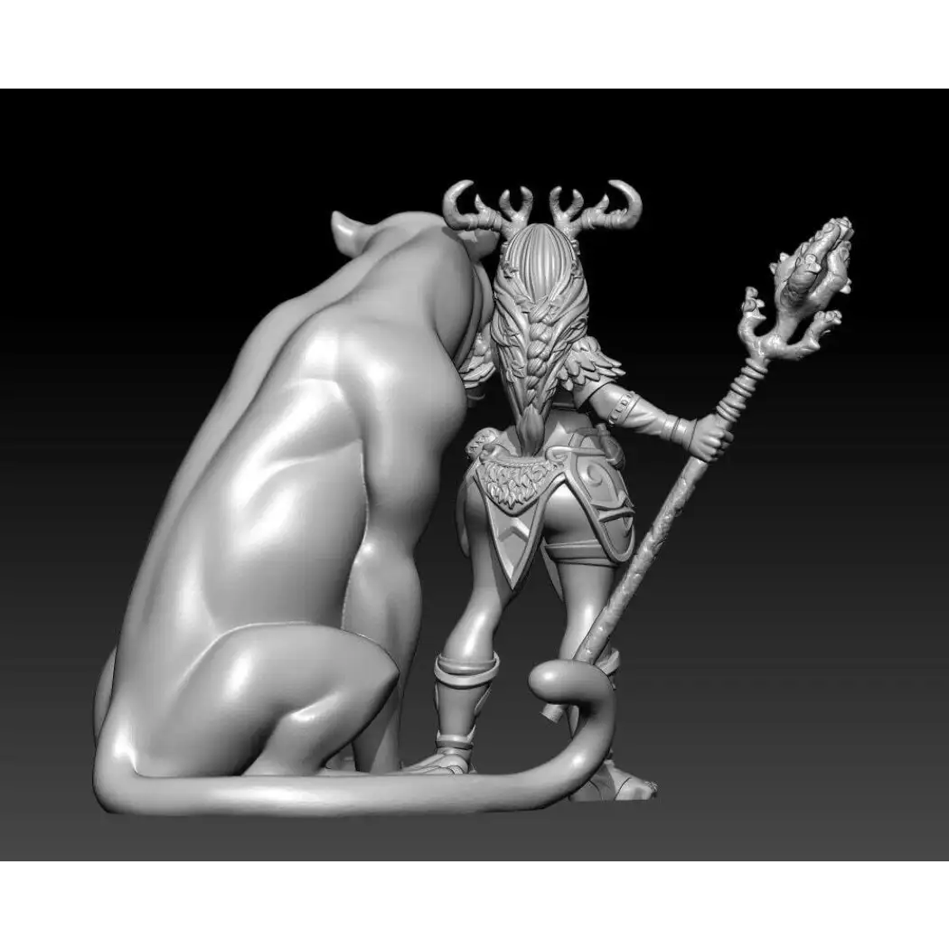 1/24 75mm 3D Print Model Kit Amazon and Lion Beautiful Girl Warrior Unpainted - Model-Fan-Store