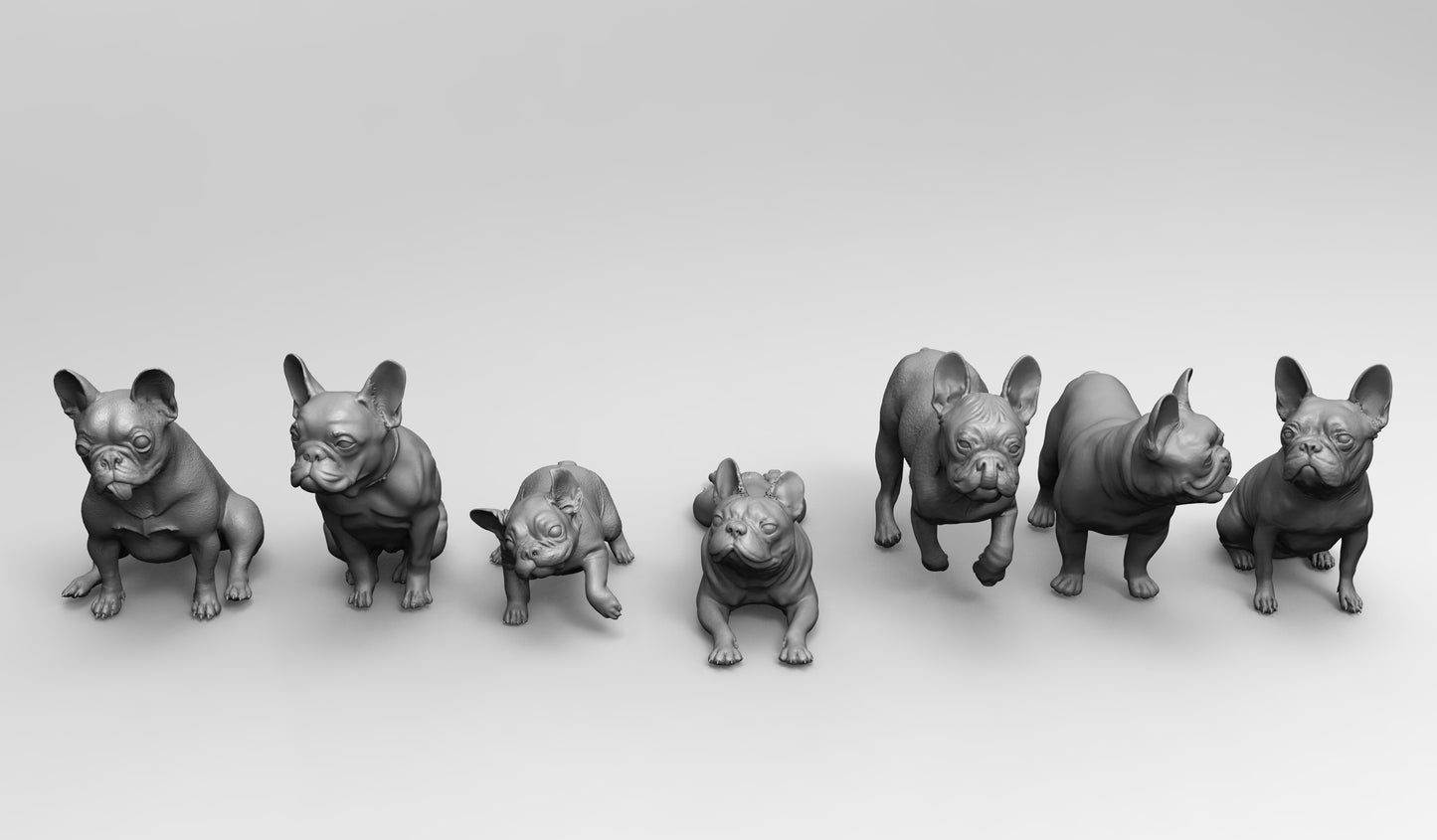 1/35 - 1/6 7pcs 3D Print Model Kit Animal Dogs Pets French Bulldog Unpainted