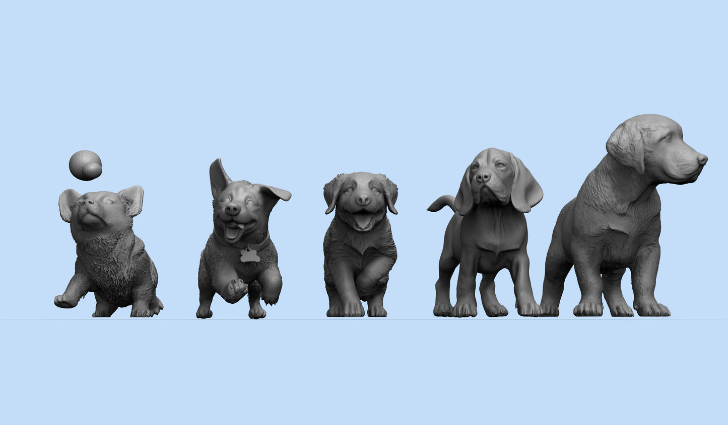 1/35 - 1/6 5pcs 3D Print Model Kit Animal Dogs Pets Puppies Unpainted