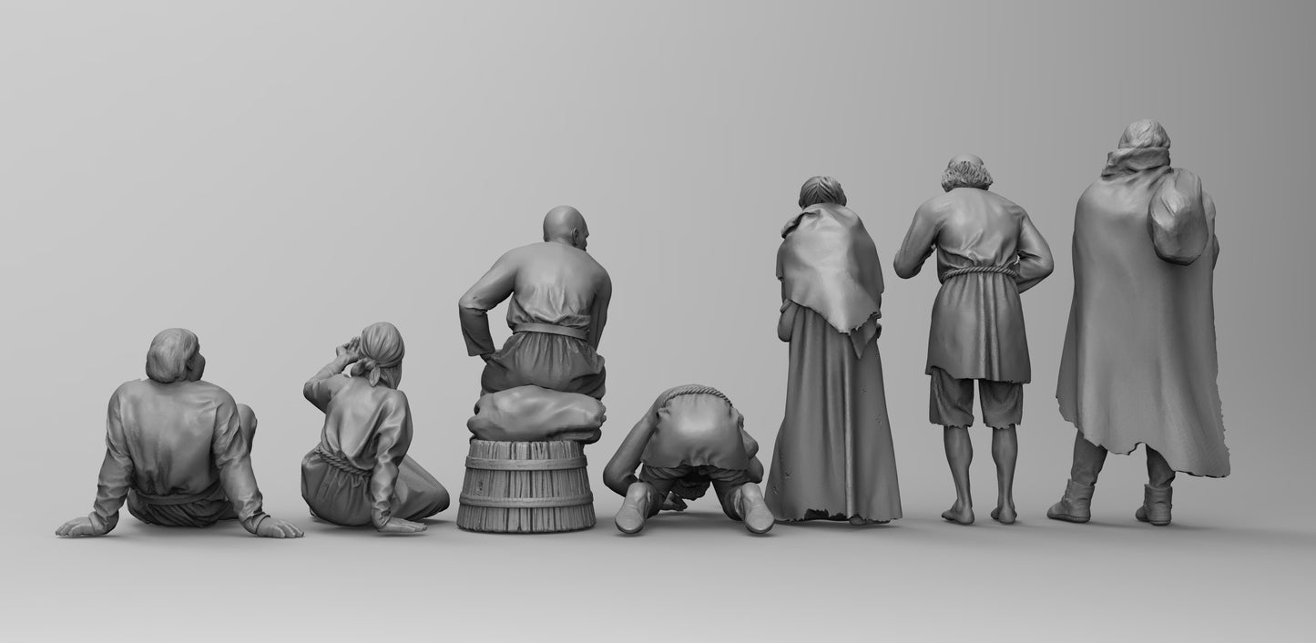 1/35 - 1/16 7pcs 3D Print Model Kit European Medieval Residents Unpainted