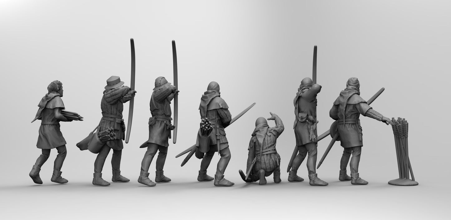 1/35 - 1/16 7pcs 3D Print Model Kit European Medieval Archers Unpainted