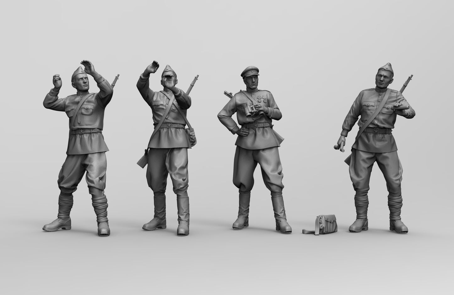 1/35 - 1/16 5pcs 3D Print Model Kit Soviet Soldiers with Artillery Gun WW2 Unpainted