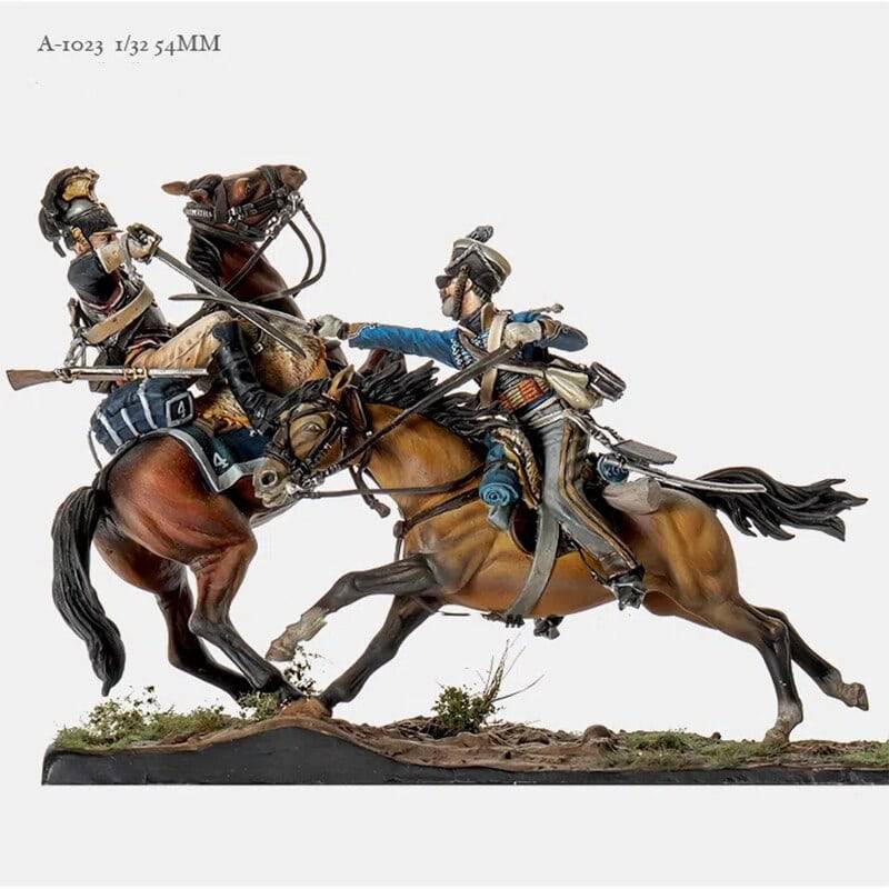1/32 54mm Resin Model Kit Napoleonic Wars Fighting Cavalry Horseman Rider A-1023 Unpainted - Model-Fan-Store