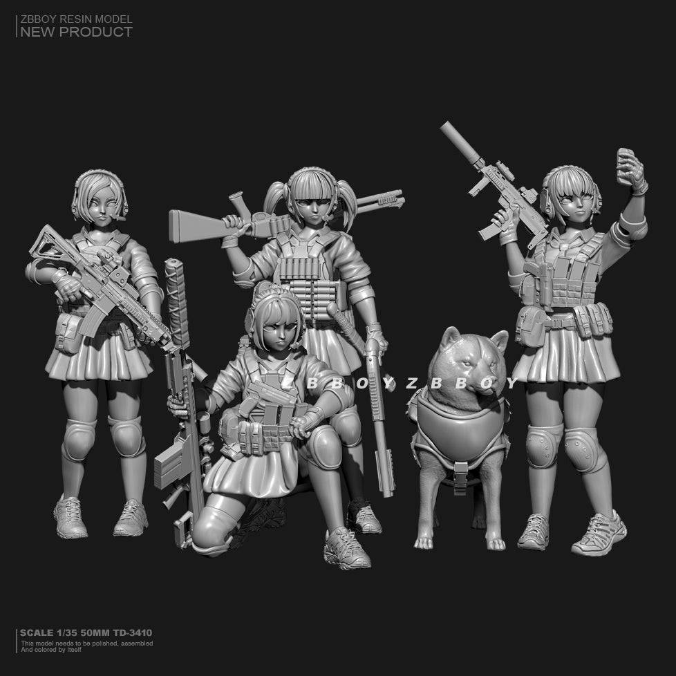 1/35 50mm Resin Model Kit Asian Schoolgirls Fantasy TD-3410 Unpainted - Model-Fan-Store