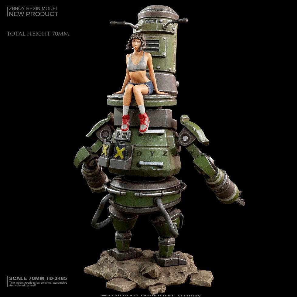 73mm Resin Steampunk Model Kit Asian Beautiful Girl and Droid TD-3485 Unpainted - Model-Fan-Store