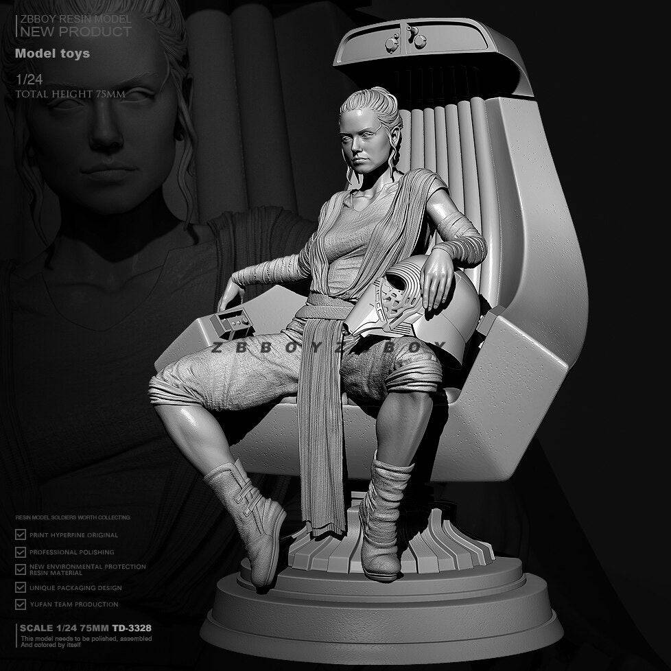 75mm Resin Model Kit Beautiful Girl Star Wars Rey Fantasy TD-3328 Unpainted - Model-Fan-Store