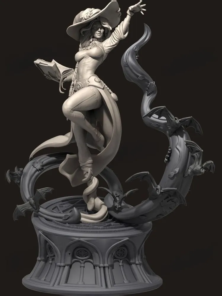 1/35 - 1/6 3D Print Model Kit Fantasy Beautiful Fairytale Girl Witch Unpainted