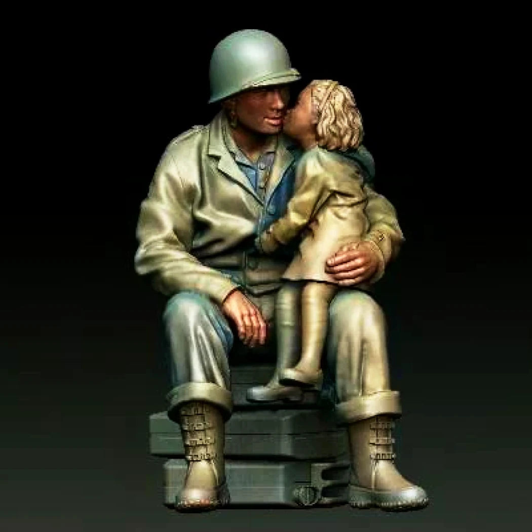 1/35 Resin Model Kit US Soldier and Baby Little Girl WW2 Unpainted