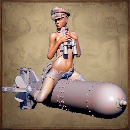 1/35 Resin Steampunk Model Kit Rocket Girl WW2 Uniform Pin Up YFWW-2096 Unpainted