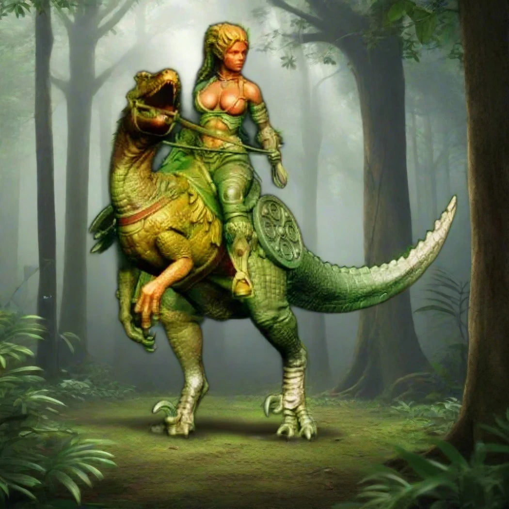 1/24 Resin Model Kit Amazon Beautiful Girl Women Warrior On Reptiles Unpainted Full Figure Scale