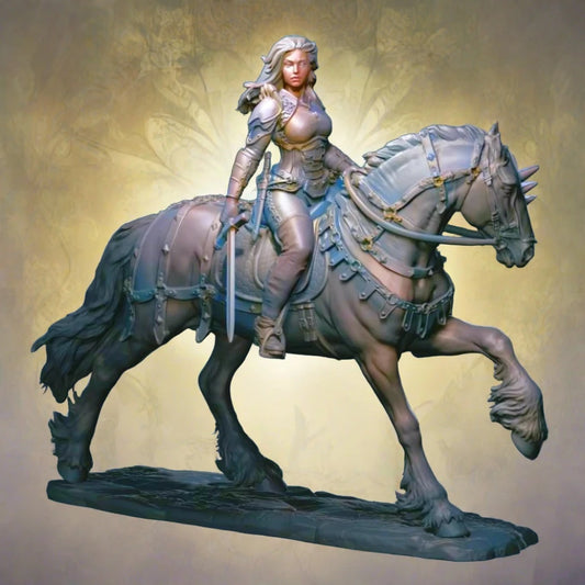 1/32 Resin Model Kit Beautiful Girl Warrior Horseman Unpainted