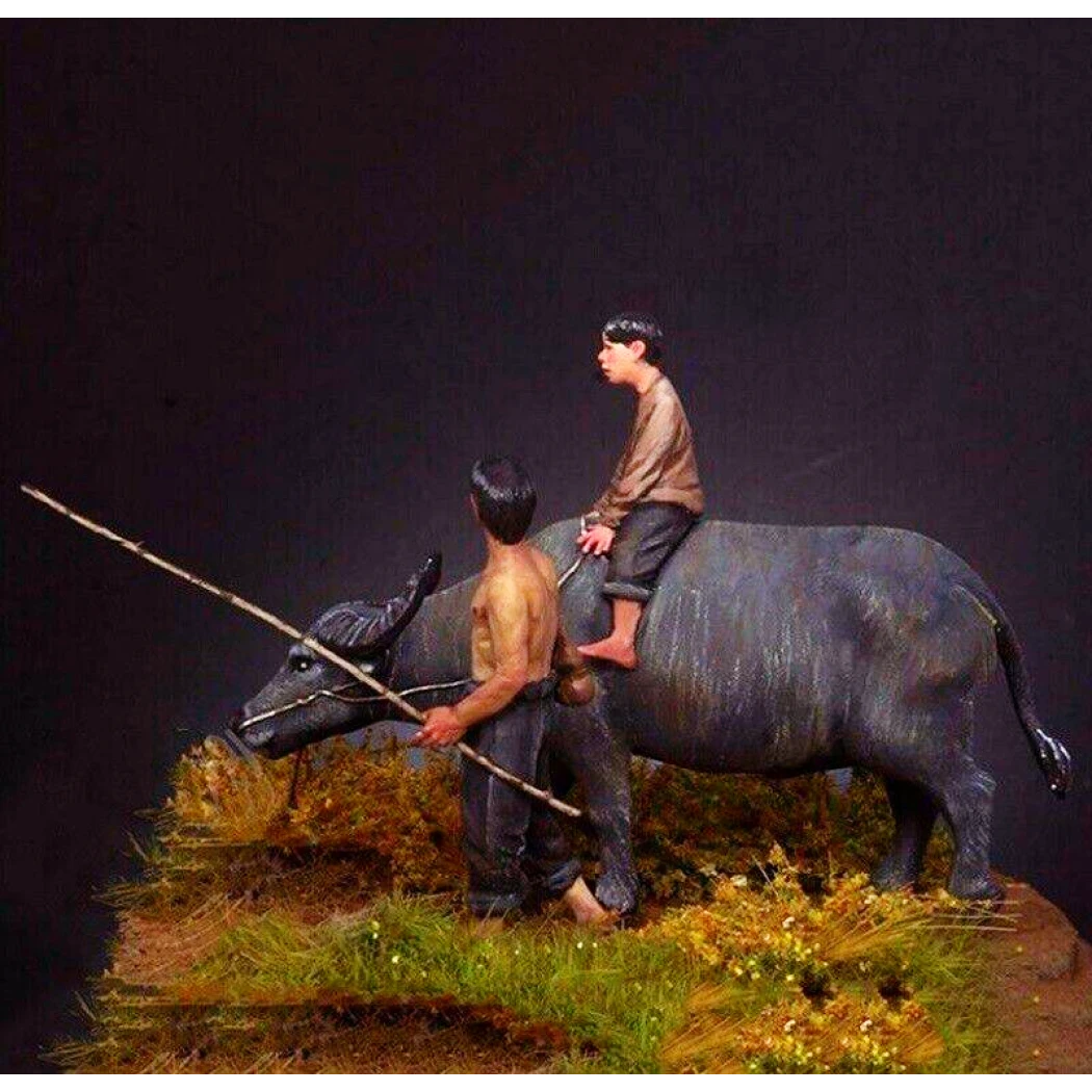 1/35 Resin Model Kit Vietnam War Vietnam Children & Buffalo Unpainted - Model-Fan-Store