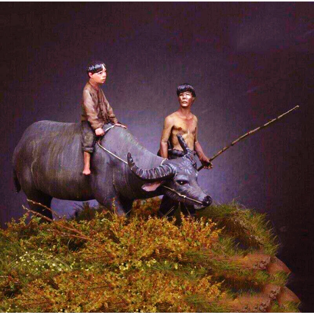 1/35 Resin Model Kit Vietnam War Vietnam Children & Buffalo Unpainted - Model-Fan-Store