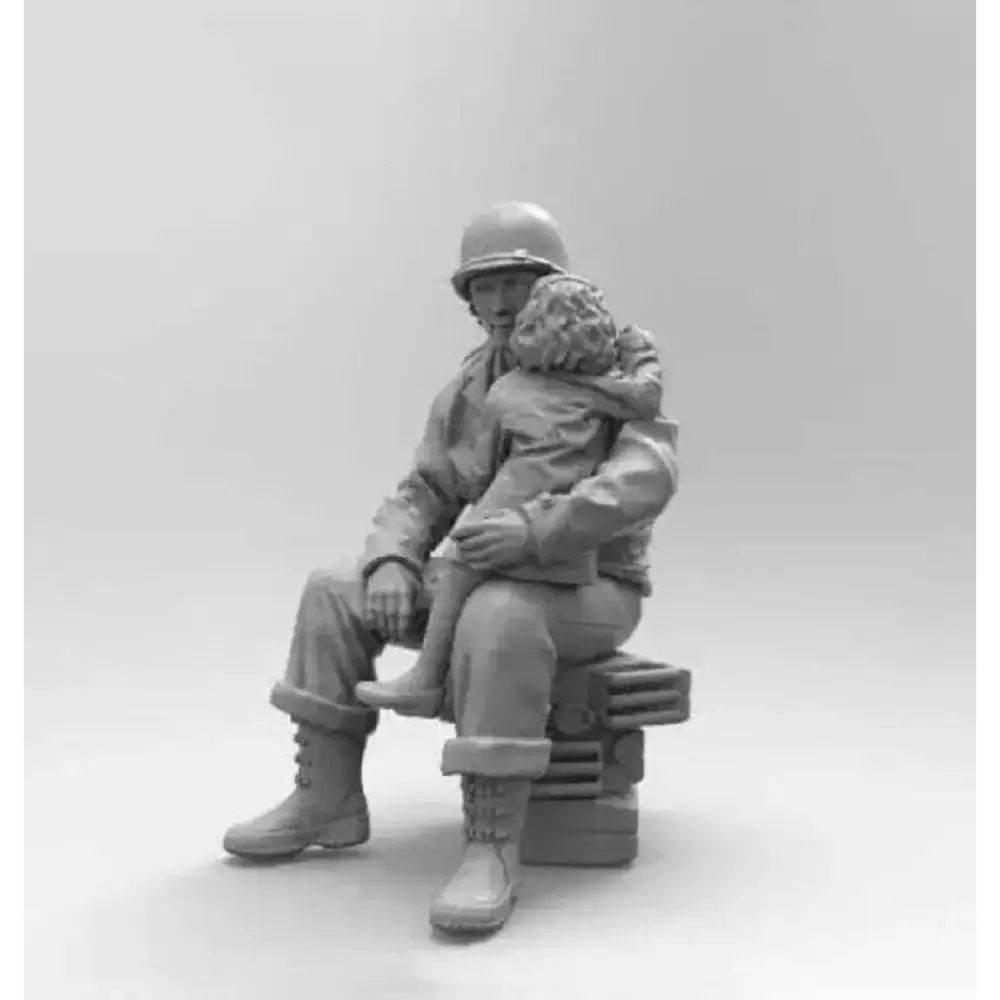 1/16 Resin Model Kit US Army Soldier and Girl Daughter WW2 Unpainted - Model-Fan-Store