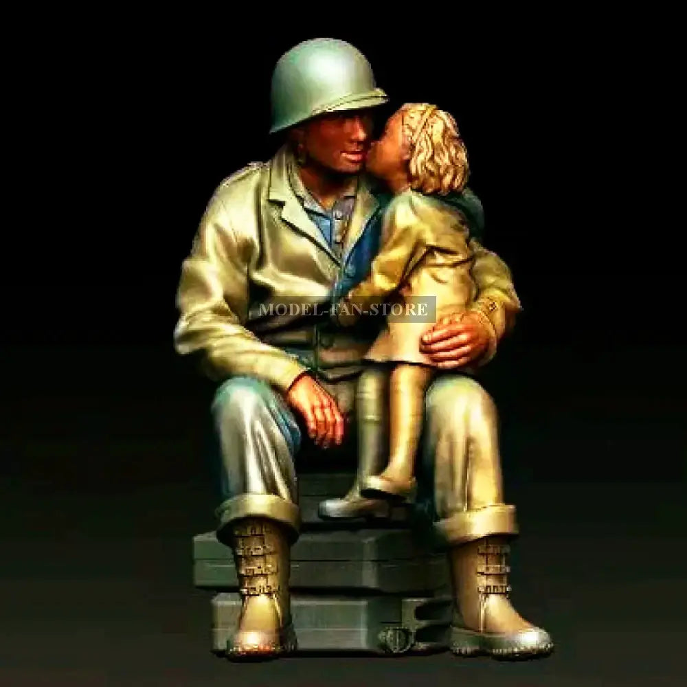 1/16 Resin Model Kit Us Army Soldier And Girl Daughter Ww2 Unpainted Full Figure Scale