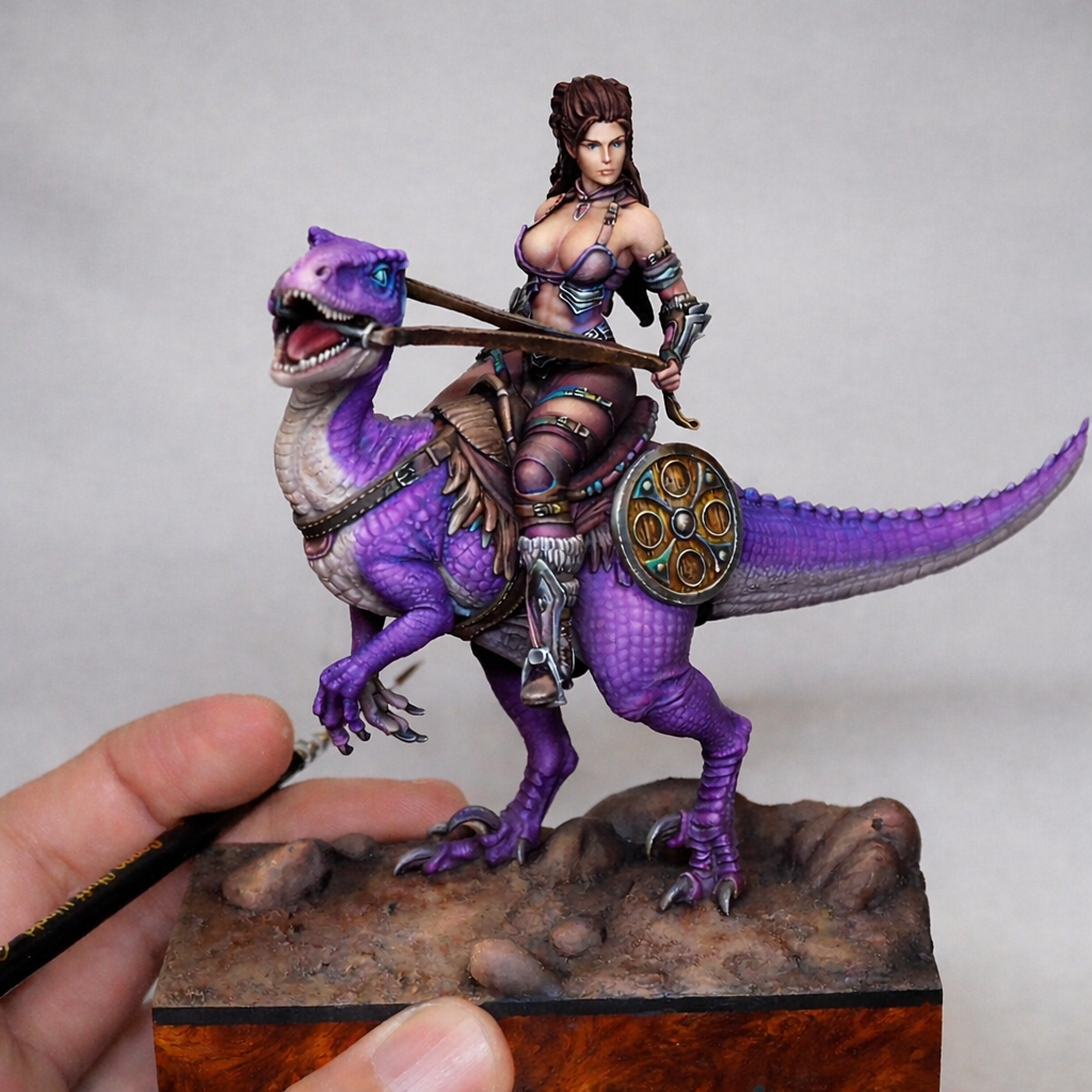 1/24 Resin Model Kit Amazon Beautiful Girl Women Warrior on Reptiles Unpainted - Model-Fan-Store