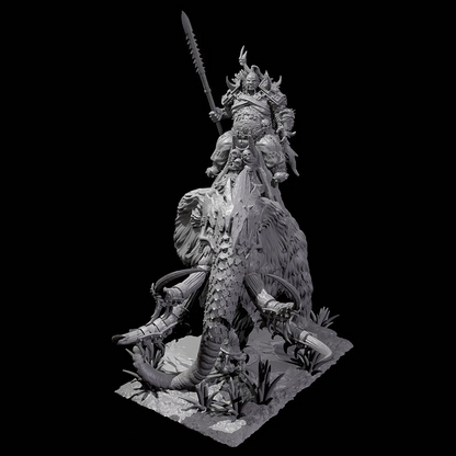 75mm 3D Print Model Kit Primitive Barbarian Northern Giant on Mammoth Unpainted