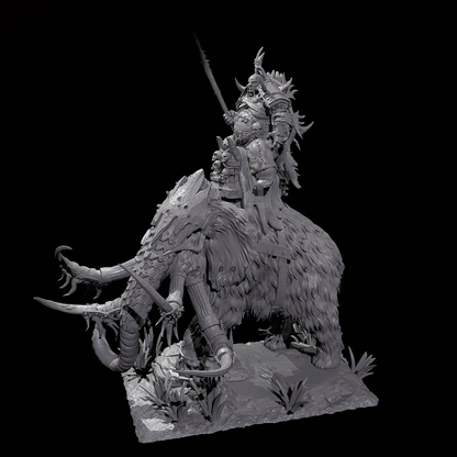 75mm 3D Print Model Kit Primitive Barbarian Northern Giant on Mammoth Unpainted