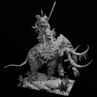 75mm 3D Print Model Kit Primitive Barbarian Northern Giant on Mammoth Unpainted