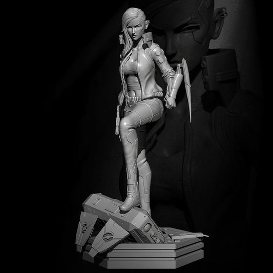 1/24 75mm Resin Cyberpunk Model Kit Beautiful Girl Woman Assassin Unpainted