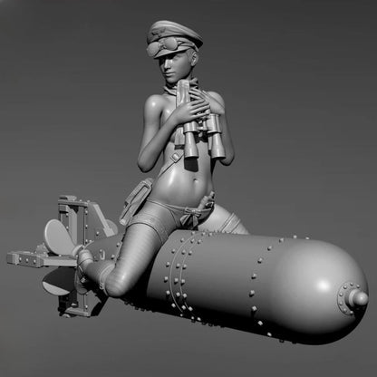 1/24 Resin Steampunk Model Kit Rocket Girl WW2 Uniform Pin Up YFWW-2079 Unpainted