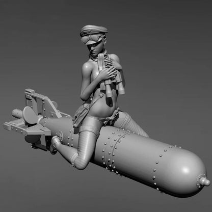 1/24 Resin Steampunk Model Kit Rocket Girl WW2 Uniform Pin Up YFWW-2079 Unpainted