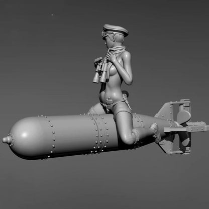 1/35 Resin Steampunk Model Kit Rocket Girl WW2 Uniform Pin Up YFWW-2096 Unpainted