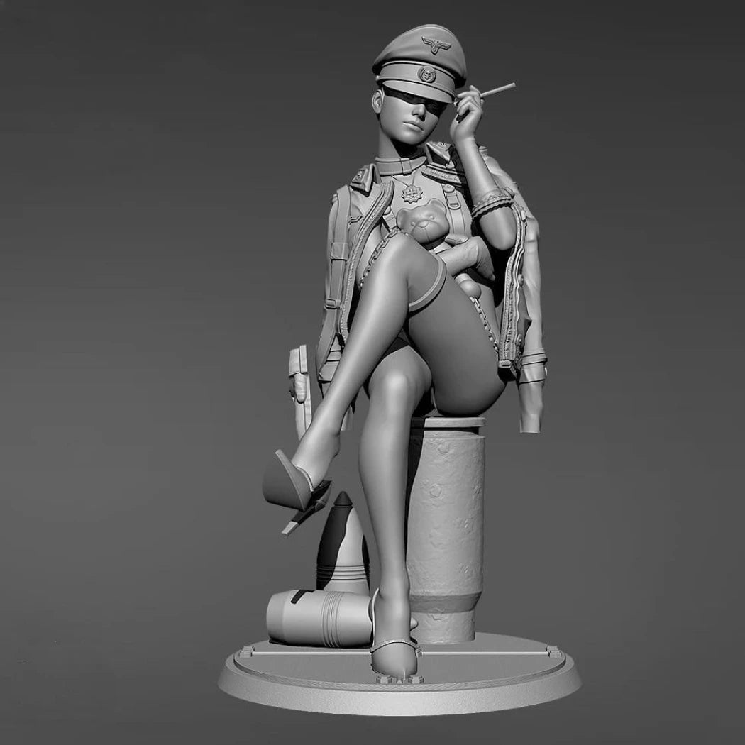 1/18 Resin Model Kit Beautiful Girl German Officer WW2 Uniform Pin Up Unpainted