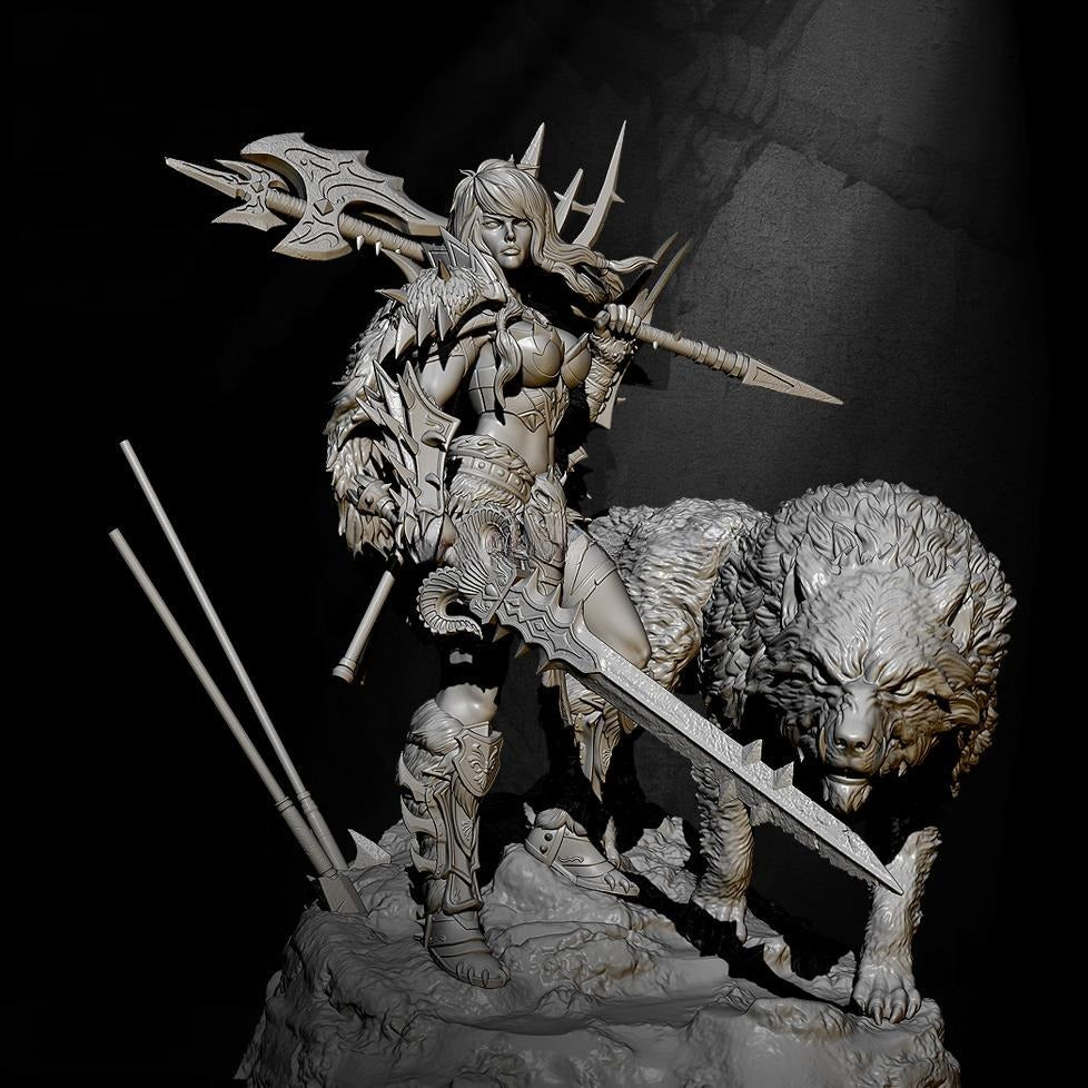 1/24 85mm Resin Model Kit Beautiful Girl Barbarian and Wolf TD-2677 Unpainted