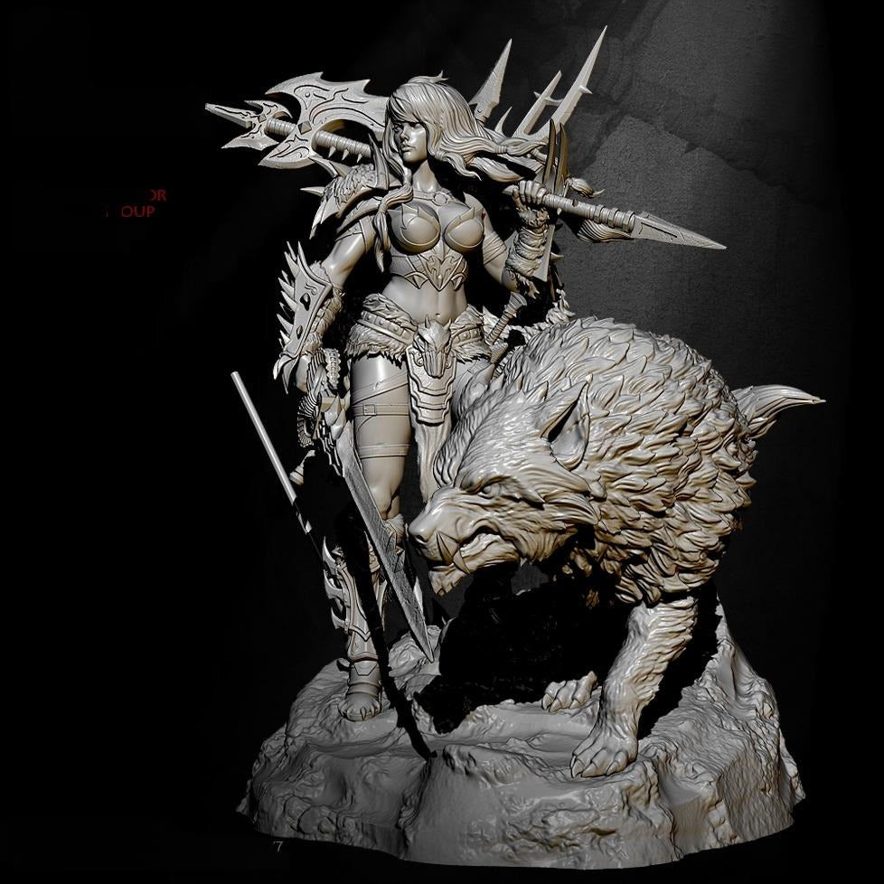 1/24 85mm Resin Model Kit Beautiful Girl Barbarian and Wolf TD-2677 Unpainted