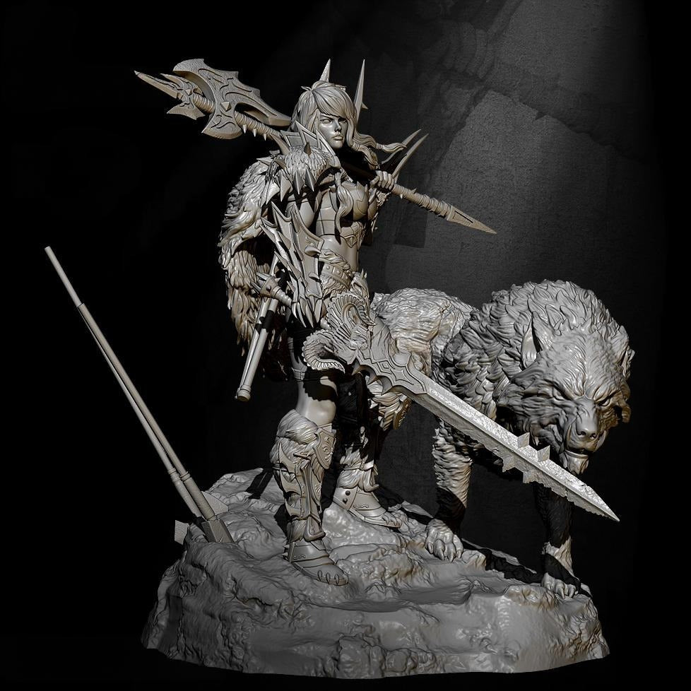 1/24 85mm Resin Model Kit Beautiful Girl Barbarian and Wolf TD-2677 Unpainted