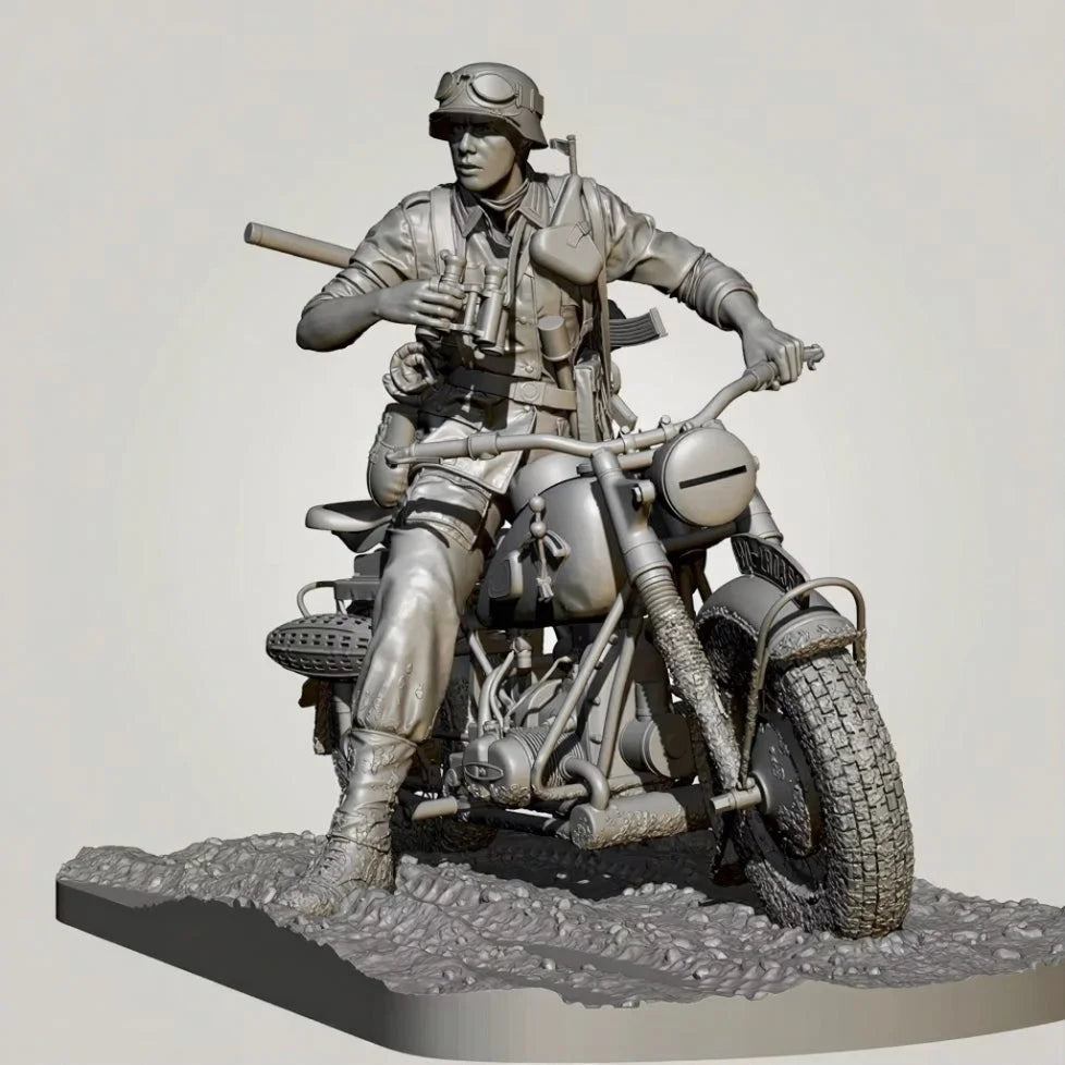 1/16 3D Print Model Kit German Soldier Motorcyclist (with moto, no base) WW2 Unpainted
