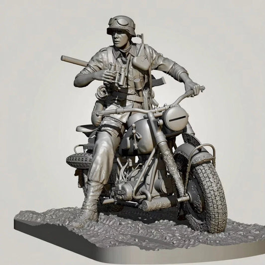 1/16 3D Print Model Kit German Soldier Motorcyclist (with moto, no base) WW2 Unpainted