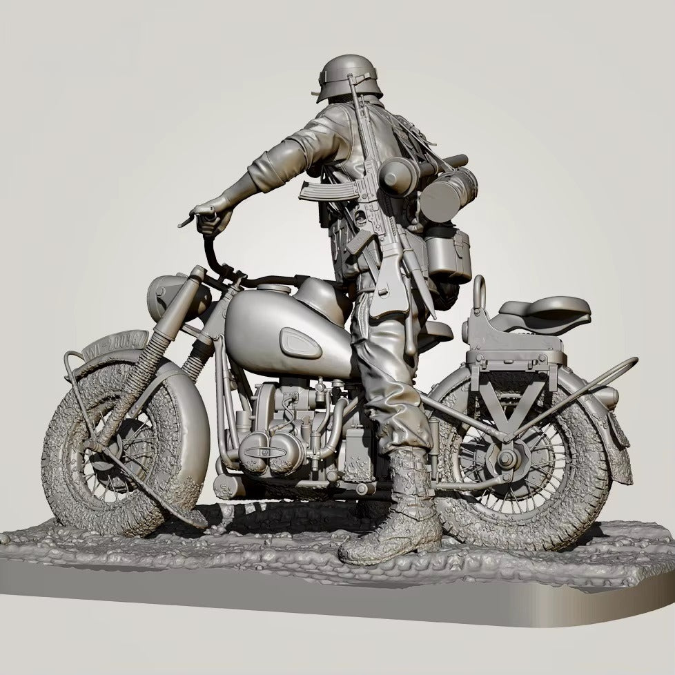 1/16 3D Print Model Kit German Soldier Motorcyclist (with moto, no base) WW2 Unpainted