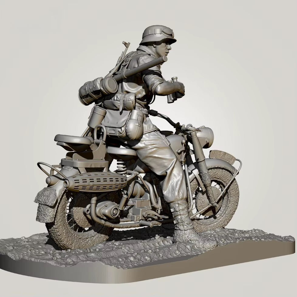 1/16 3D Print Model Kit German Soldier Motorcyclist (with moto, no base) WW2 Unpainted