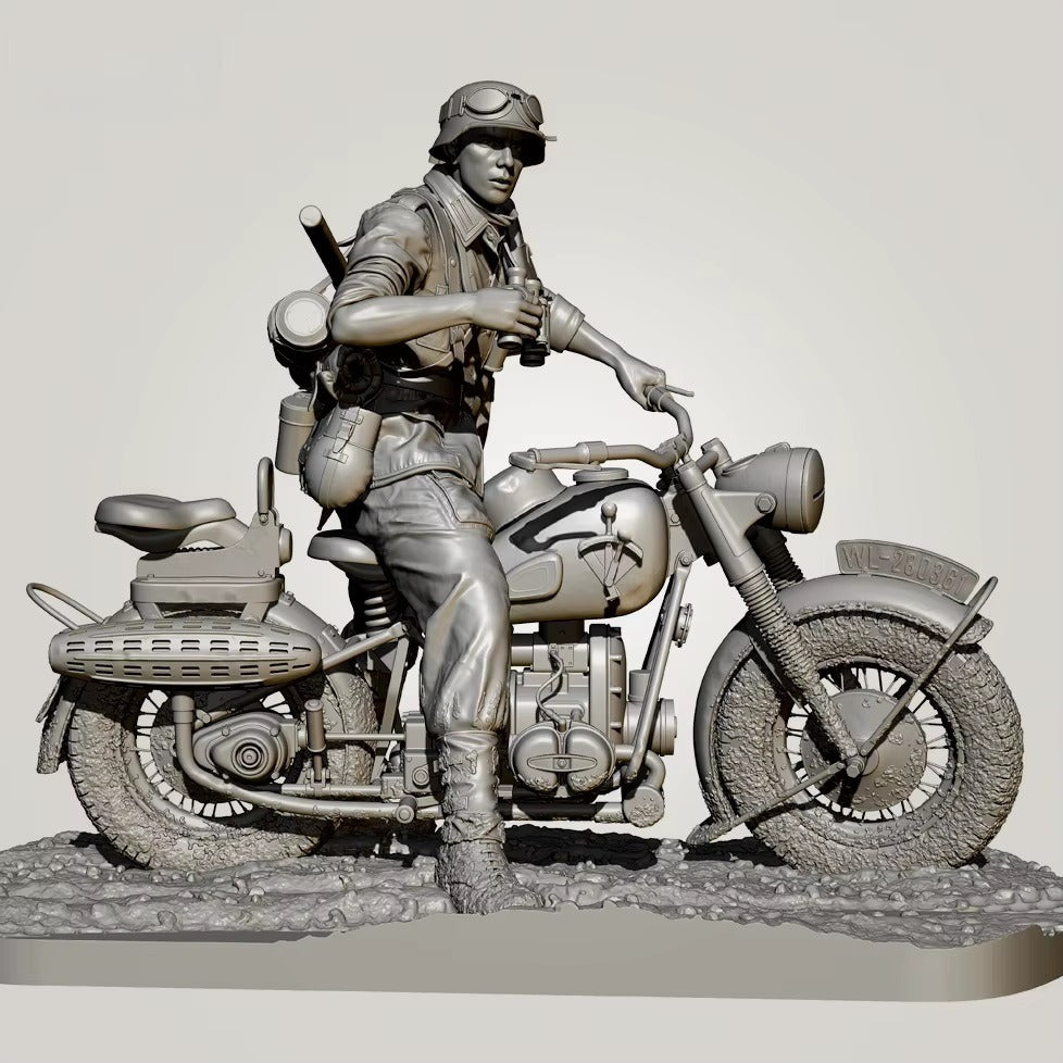 1/16 3D Print Model Kit German Soldier Motorcyclist (with moto, no base) WW2 Unpainted