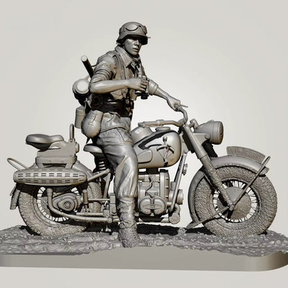 1/16 3D Print Model Kit German Soldier Motorcyclist (with moto, no base) WW2 Unpainted
