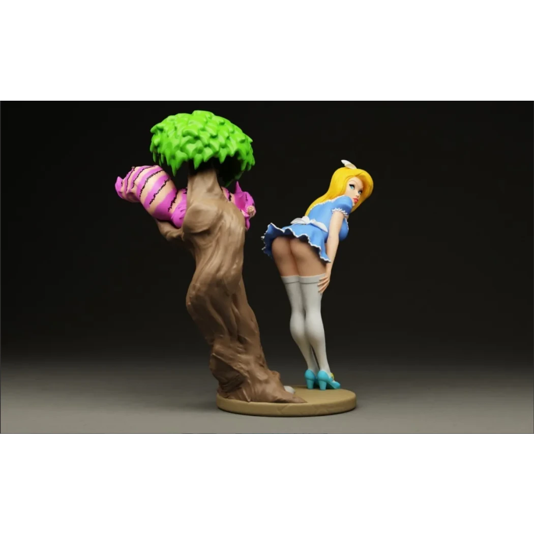 Digital STL Beautiful Girl Woman Alice and Cat