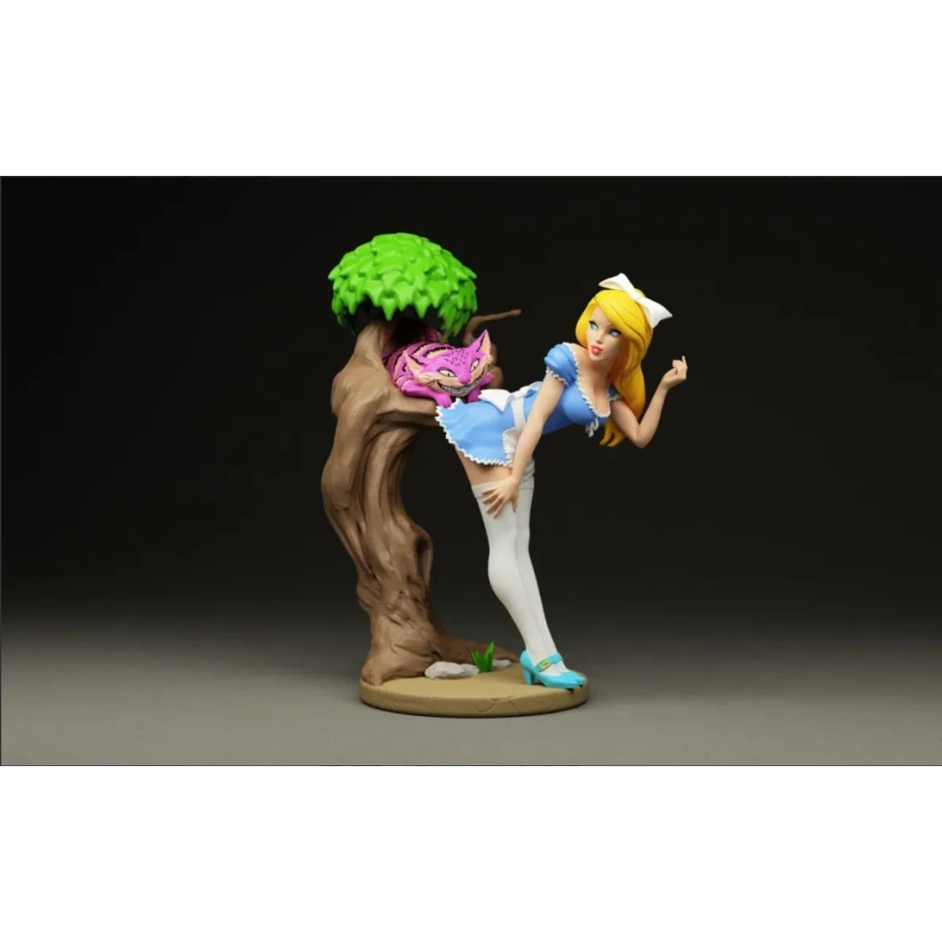 Digital STL Beautiful Girl Woman Alice and Cat