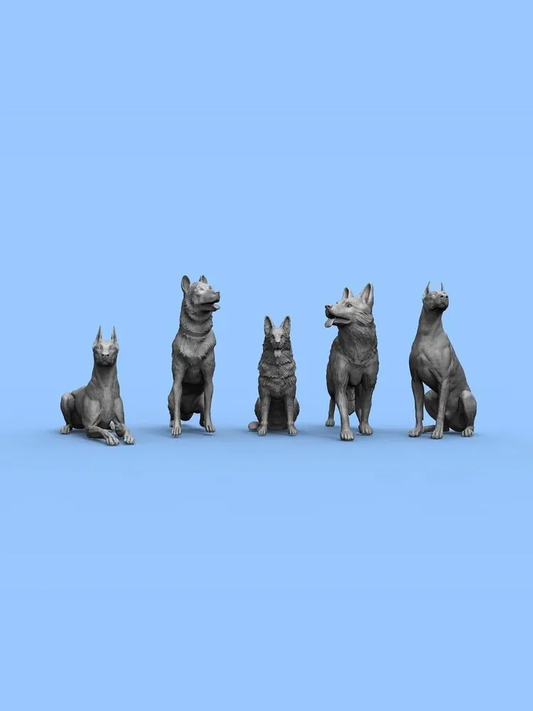 1/35 - 1/6 5pcs 3D Print Model Kit Dogs Pets German Shepherds and Dobermans Unpainted