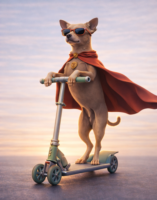 80mm - 200mm 3D Print Model Kit Superhero Dog on Scooter Unpainted - Model-Fan-Store