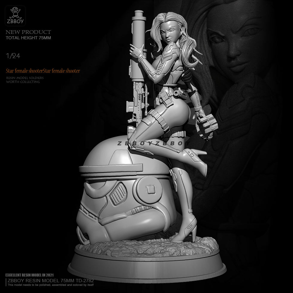 1/24 75mm Resin Model Kit Beautiful Girl Shooter Star Wars Unpainted